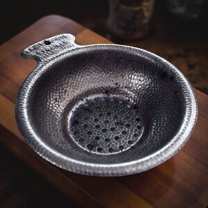 Vintage Hammered Metal Fruit Juice Strainer – 1920s–40s Tin Kitchen Gadget, Prim
